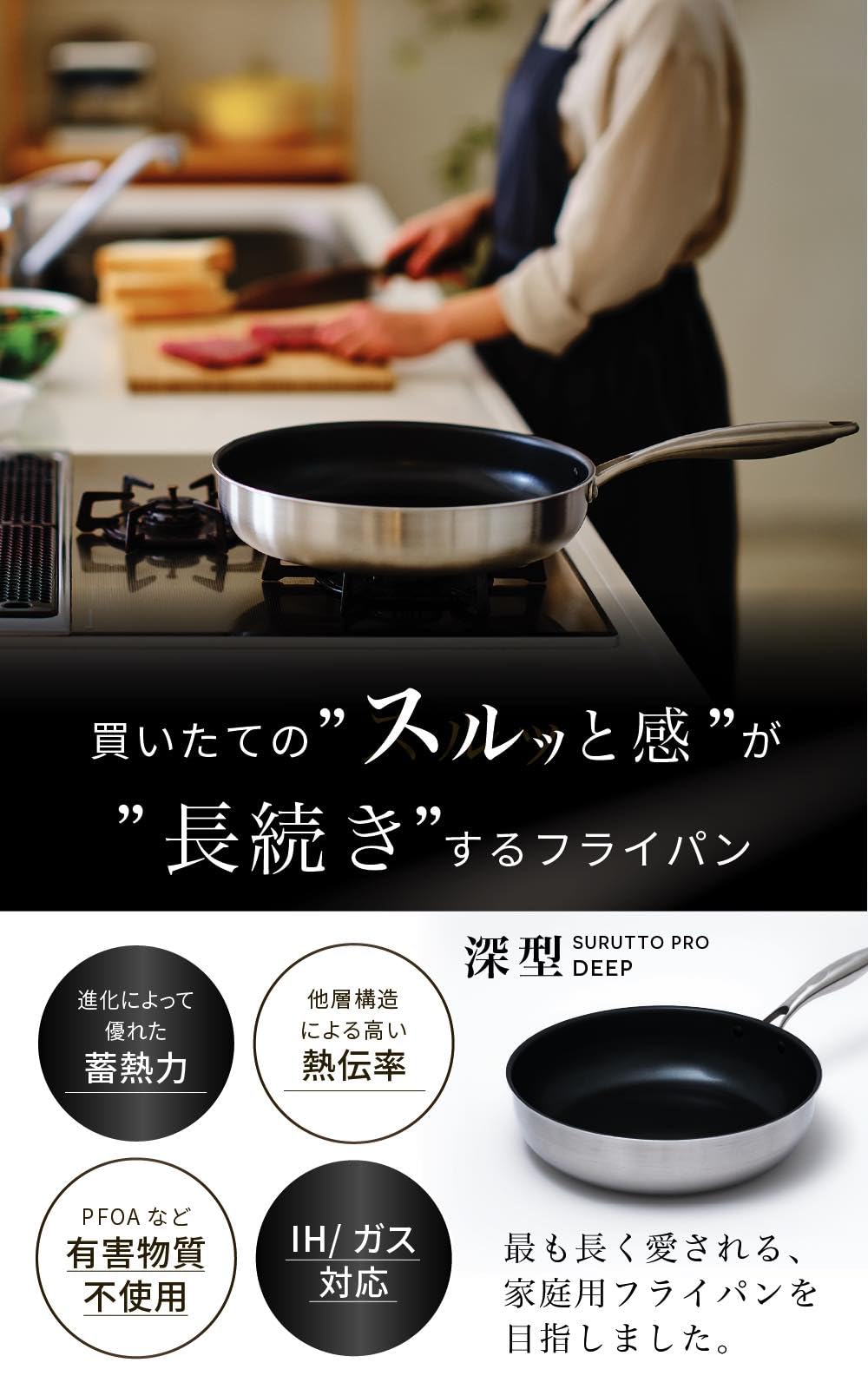 新品 SURUTTO PRO スルッと 深型 24cm IH ガス フライパン Amazon | 【スルッと 長持ち 】 SURUTTO PRO フライパン 深型